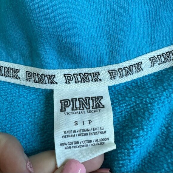 Victoria’s Secret PINK | Bright Blue Logo Quarter-Zip Pullover | Size Small - Picture 8 of 11
